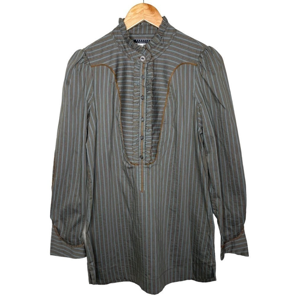 Vintage Peruvian Connection Button‎ Down Ruffle Front Top Sz6